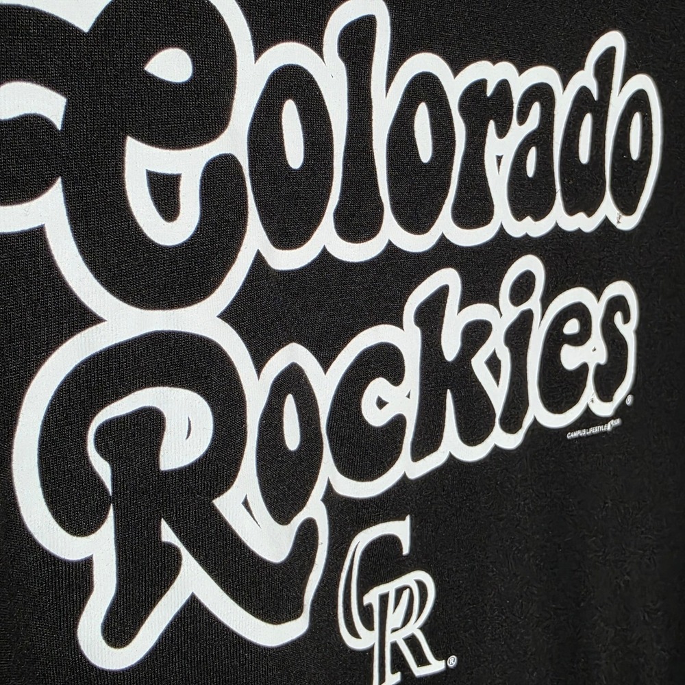 Colorado Rockies Womens Black Graphic T-Shirt Scoop Neck Curved Hem Small